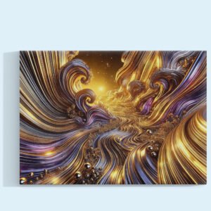 Cuadro decorativo personalizado Río de Luz Dorada: Viaje Abstracto al Corazón del Flujo Cósmico