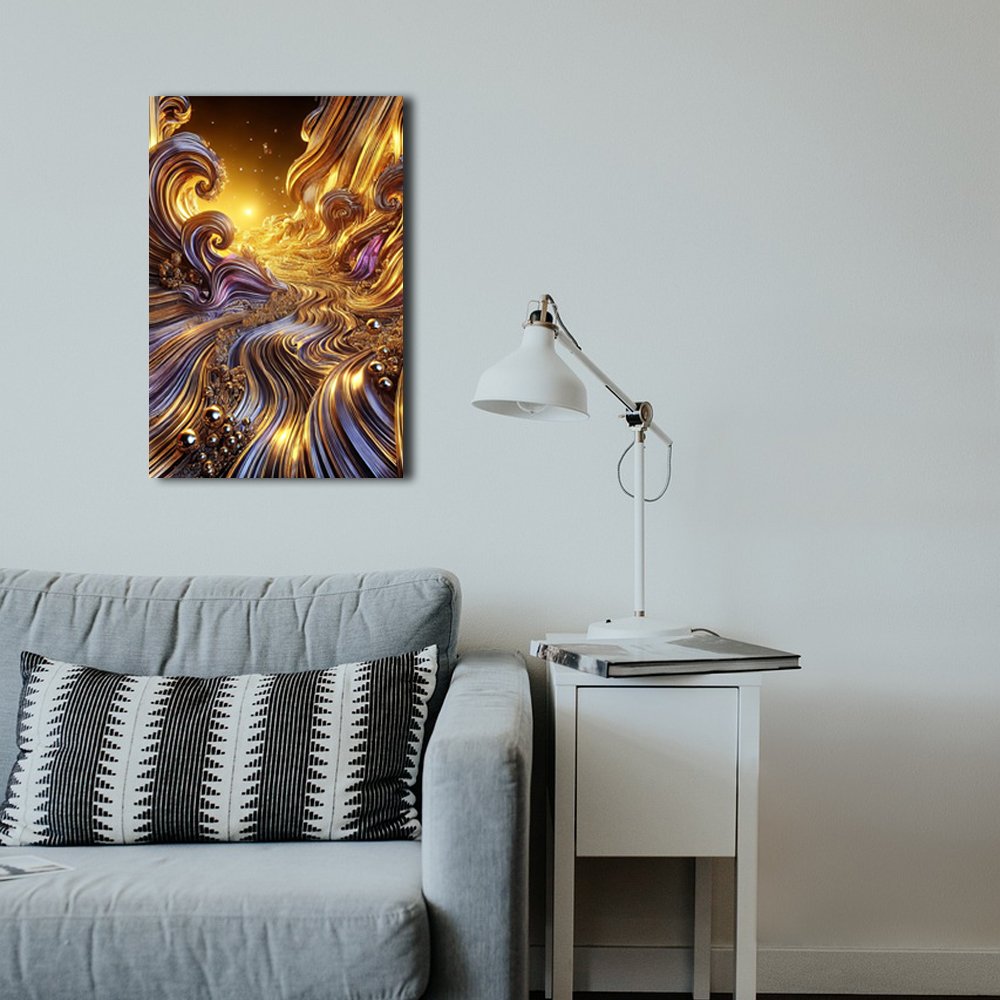 Cuadro decorativo personalizado RÃ­o de Luz Dorada: Viaje Abstracto al CorazÃ³n del Flujo CÃ³smico