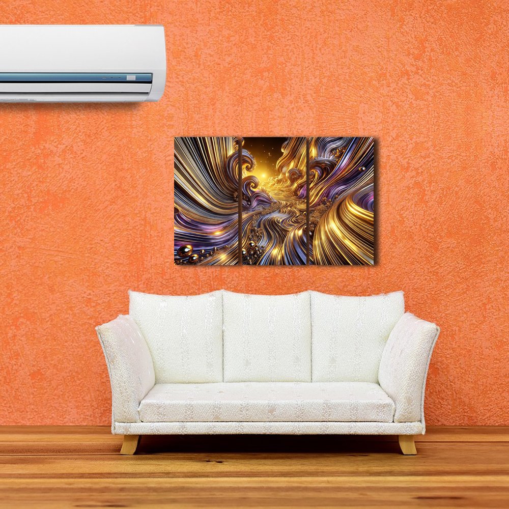 Cuadro decorativo personalizado RÃ­o de Luz Dorada: Viaje Abstracto al CorazÃ³n del Flujo CÃ³smico