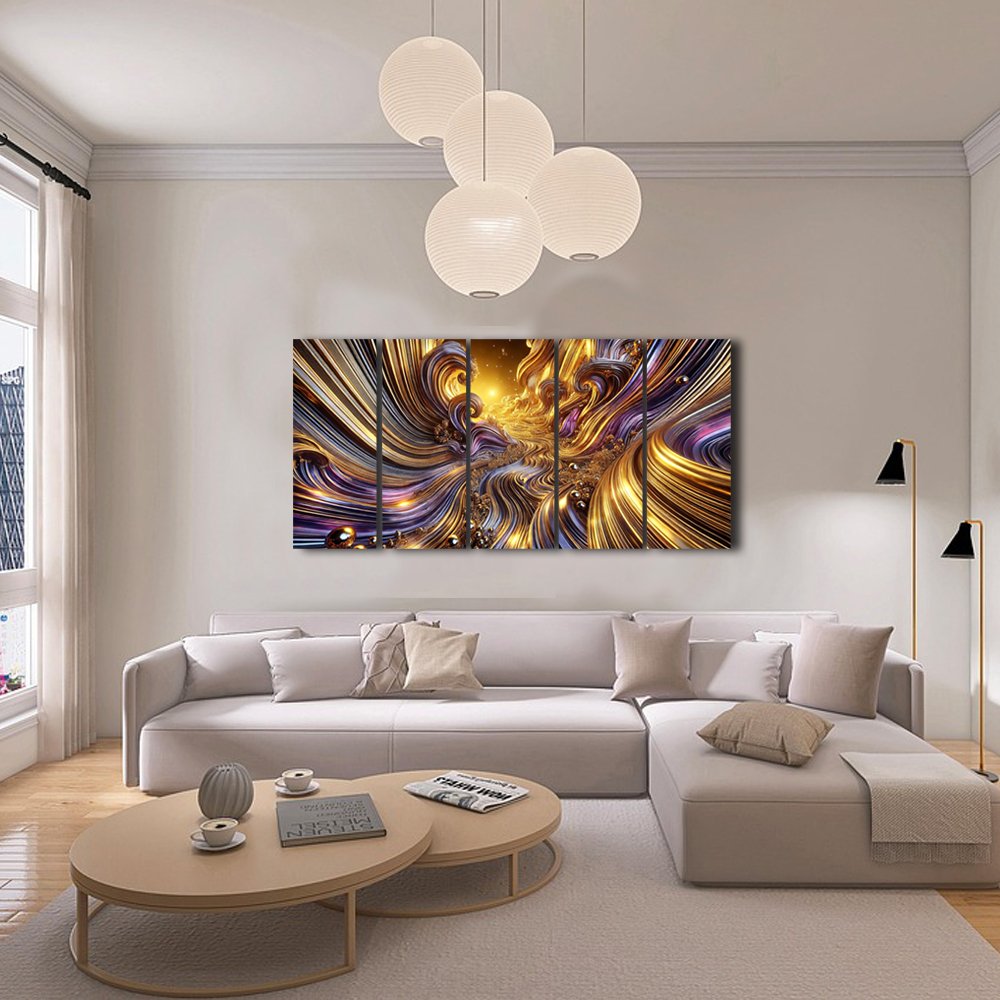 Cuadro decorativo personalizado RÃ­o de Luz Dorada: Viaje Abstracto al CorazÃ³n del Flujo CÃ³smico