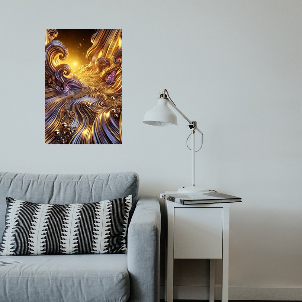 Cuadro decorativo personalizado RÃ­o de Luz Dorada: Viaje Abstracto al CorazÃ³n del Flujo CÃ³smico