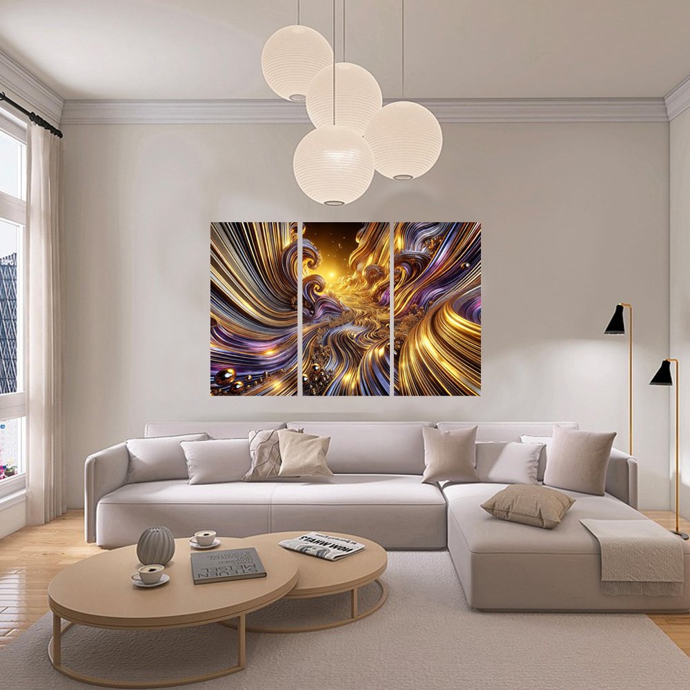 Cuadro decorativo personalizado RÃ­o de Luz Dorada: Viaje Abstracto al CorazÃ³n del Flujo CÃ³smico