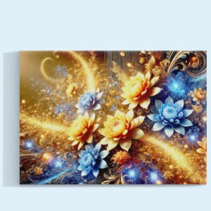Cuadro decorativo personalizado  Jardín de Luz: Fantasía Floral en Dorado y Azul