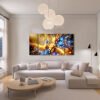 Cuadro decorativo personalizado  JardÃ­n de Luz: FantasÃ­a Floral en Dorado y Azul