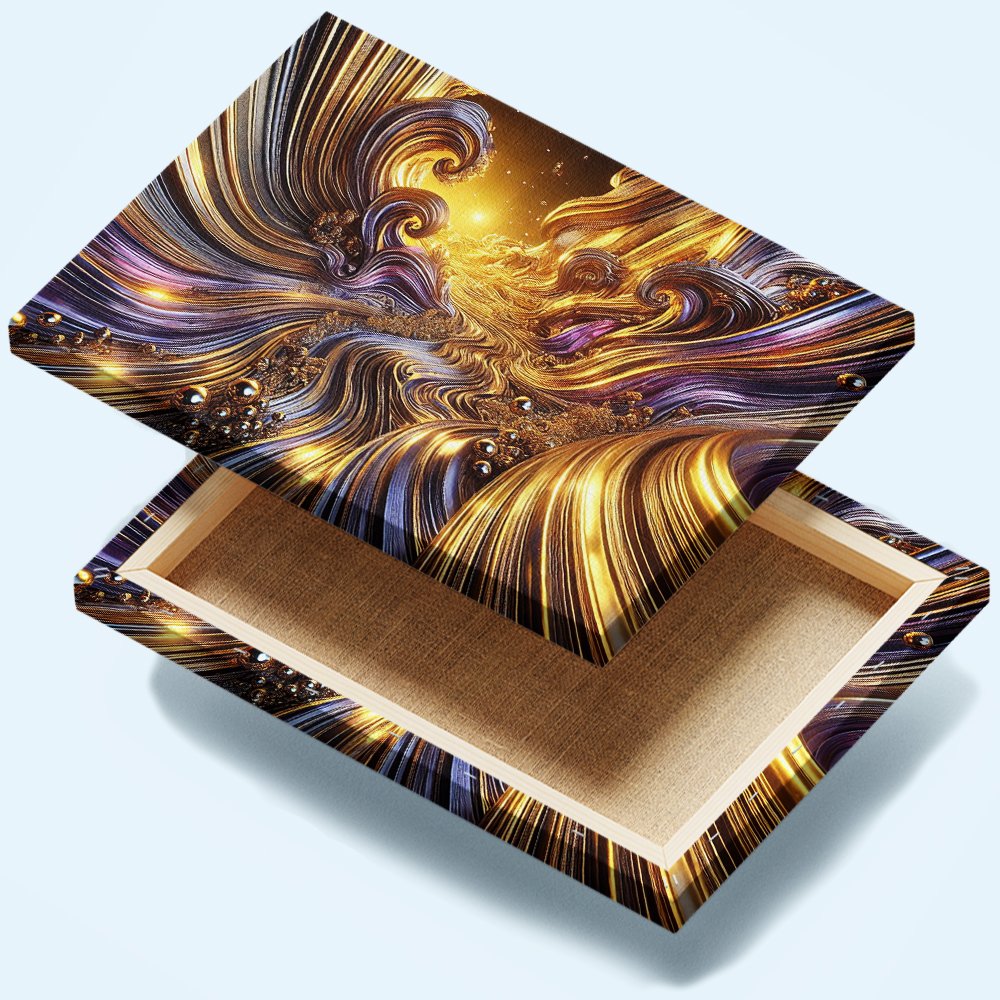 Cuadro decorativo personalizado RÃ­o de Luz Dorada: Viaje Abstracto al CorazÃ³n del Flujo CÃ³smico