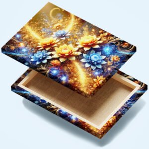 Cuadro decorativo personalizado  Jardín de Luz: Fantasía Floral en Dorado y Azul