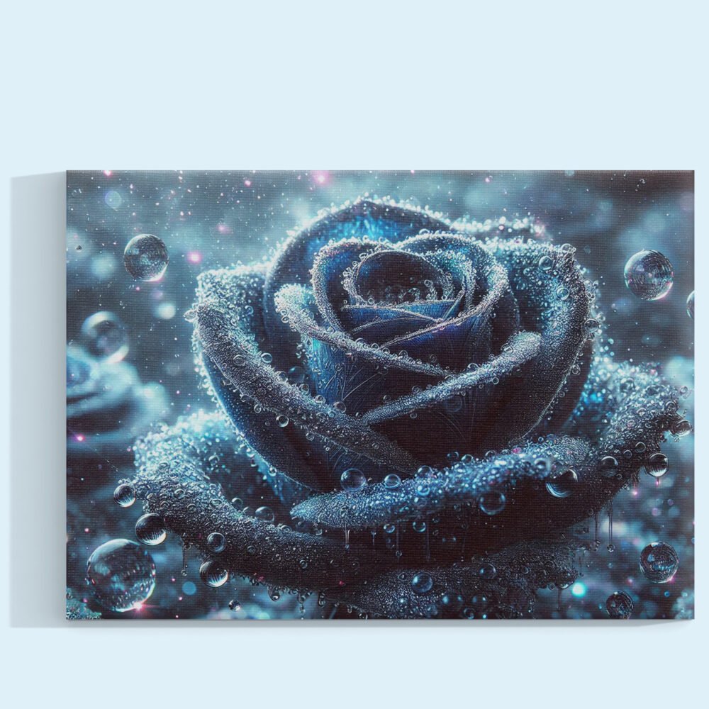 Rosa Azul con Gotas de rocio Cuadro decorativo personalizado