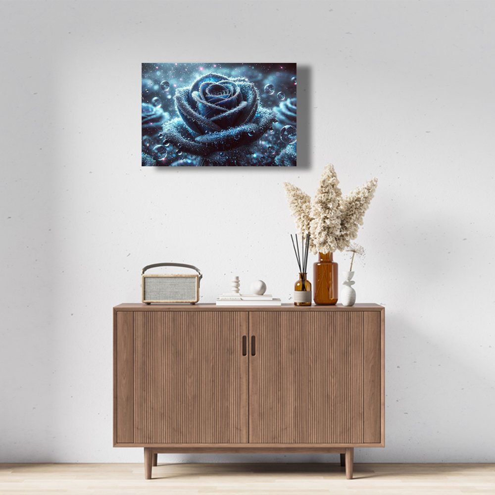 Rosa Azul con Gotas de rocio Cuadro decorativo personalizado