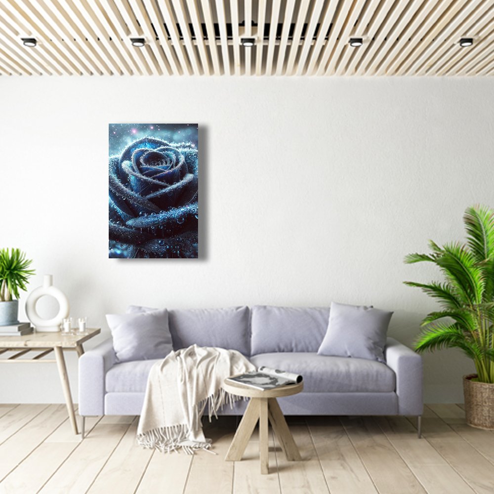 Rosa Azul con Gotas de rocio Cuadro decorativo personalizado