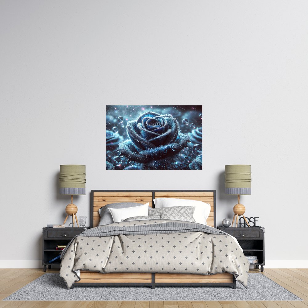 Rosa Azul con Gotas de rocio Cuadro decorativo personalizado